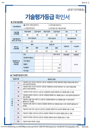 기술평가등급 확인서